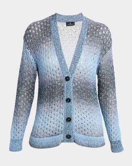 Etro Paillette Ombre Open-Knit V-Neck Cardigan