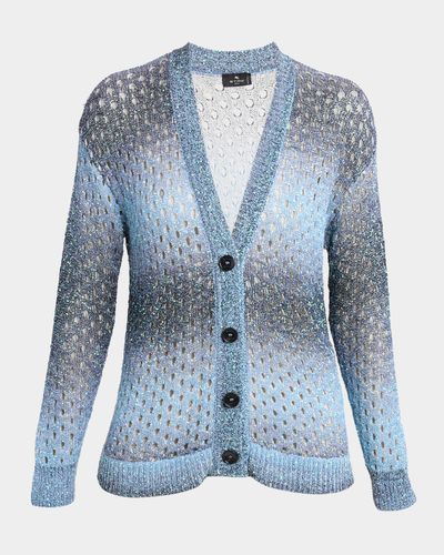 Etro Paillette Ombre Open-Knit V-Neck Cardigan