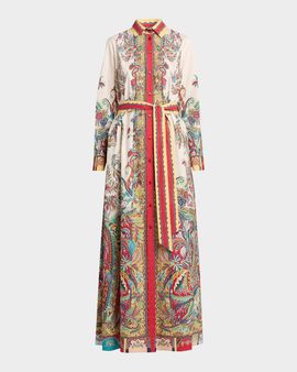 Etro Paisley-Print Cotton Belted Maxi Shirtdress