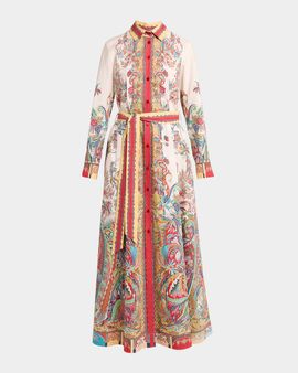 Etro Paisley-Print Cotton Poplin Long-Sleeve Maxi Shirtdress