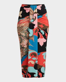 Etro Paisley-Print Draped Jersey Midi Skirt