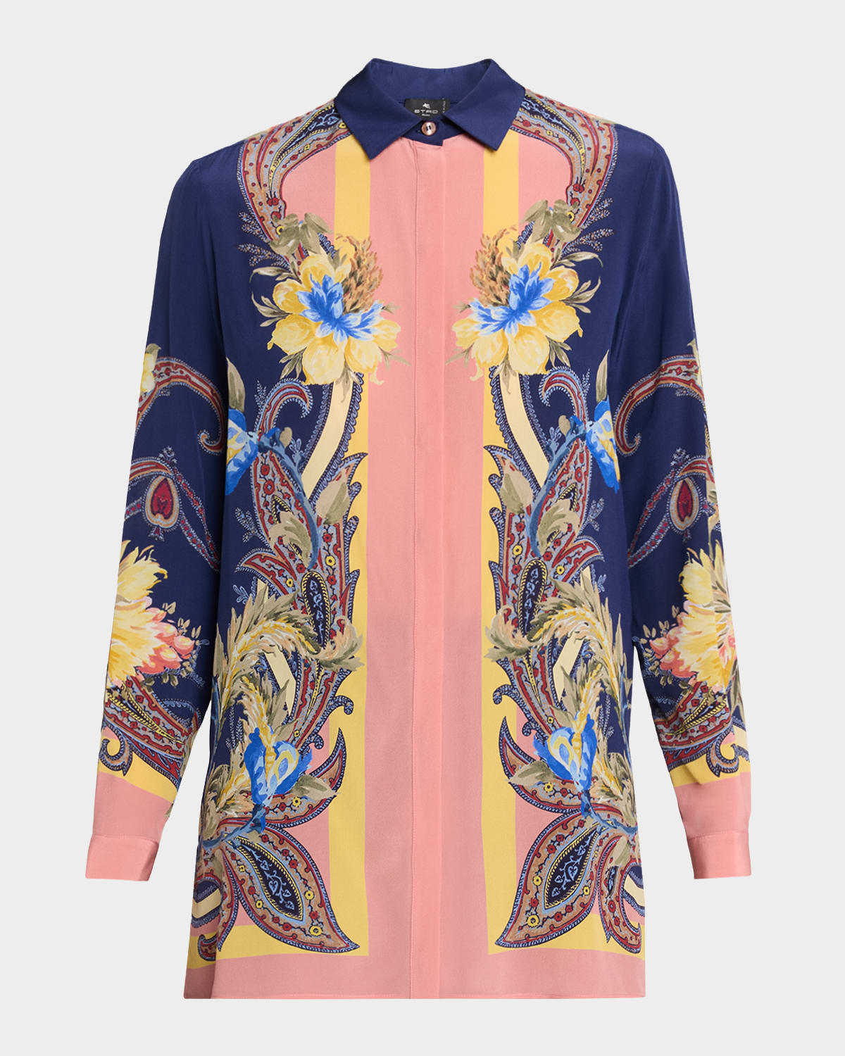 Etro Paisley-Print Silk Button-Down Tunic Shirt