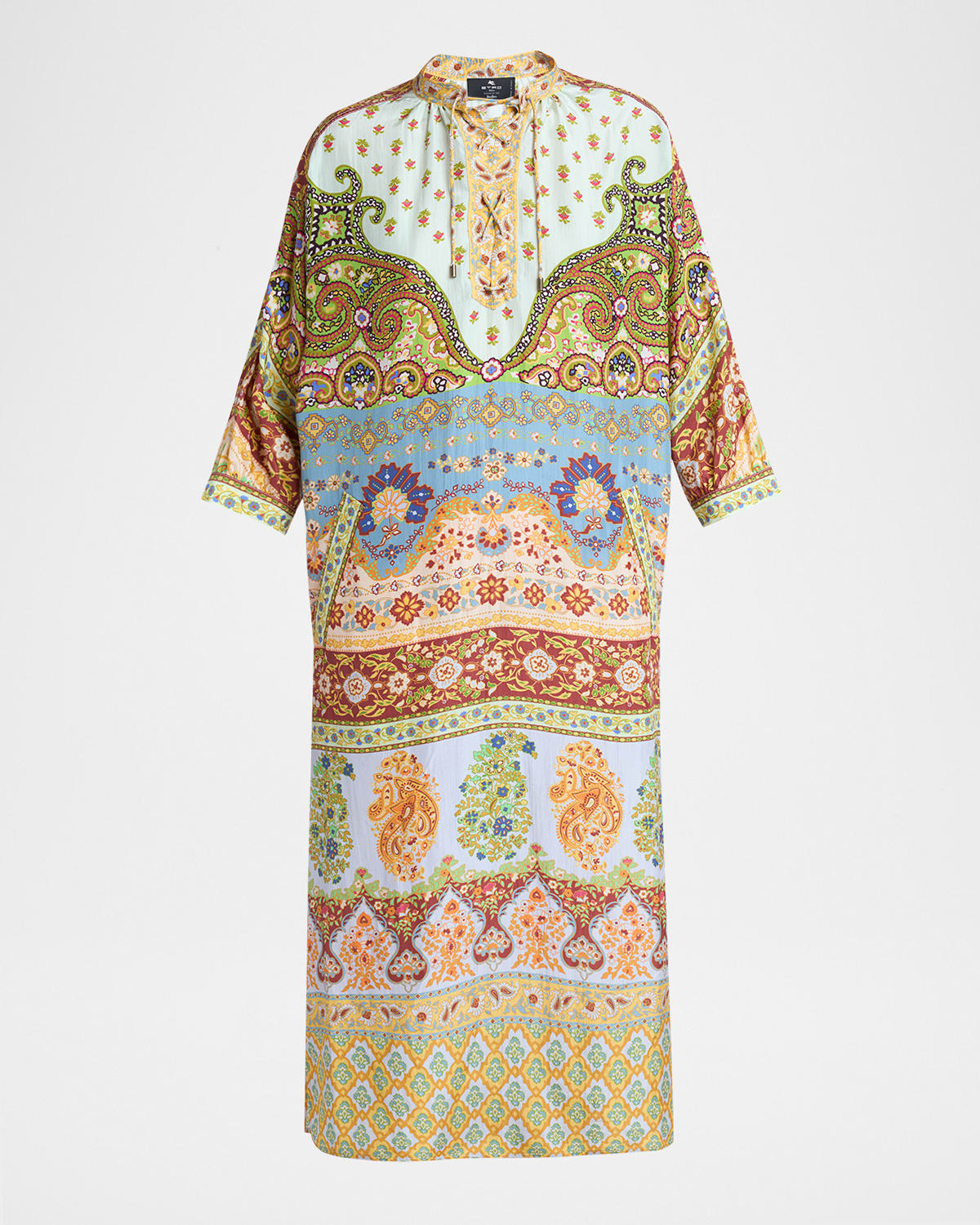 Etro Paisley-Print Silk Lace-Up Midi Dress