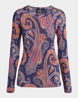 Etro Paisley-Print Wool Jersey Long-Sleeve Top