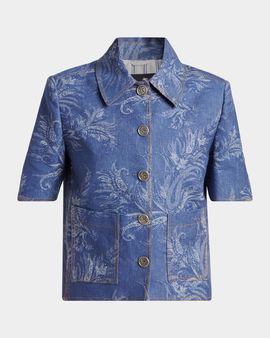 Etro Paisley Denim Jacquard Short-Sleeve Shirt
