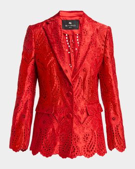 Etro Paisley Eyelet Embroidered Satin Single-Breasted Jacket