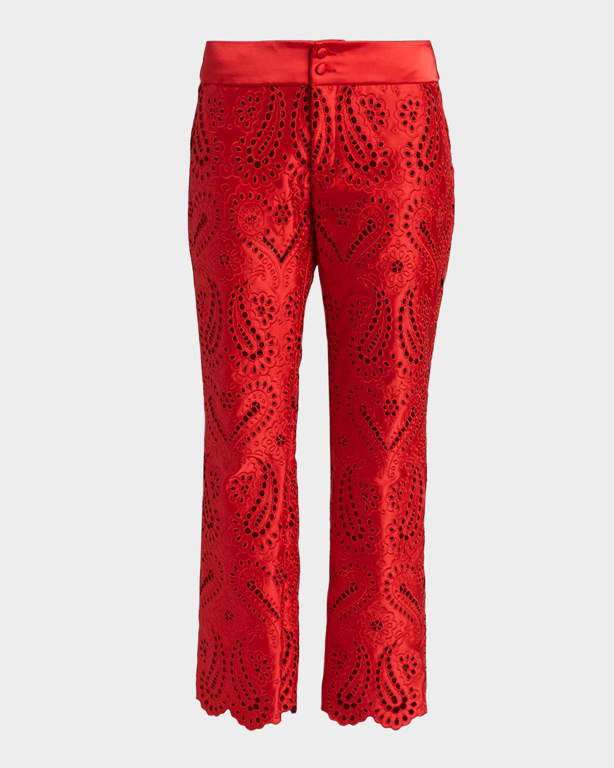 Etro Paisley Eyelet Embroidered Straight-Leg Ankle Trousers