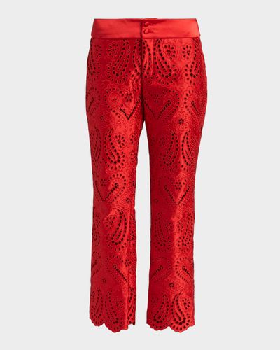 Etro Paisley Eyelet Embroidered Straight-Leg Ankle Trousers