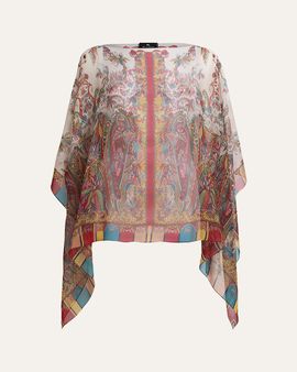 Etro Paisley Foliage Motif Silk Poncho Top