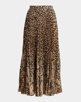 Etro Paisley Leopard-Print Pleated Midi Skirt