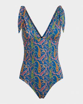 Etro Paisley Tie-Shoulder One-Piece Swimsuit
