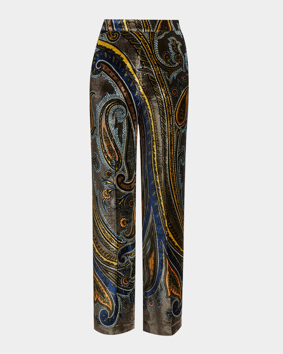 Etro Paisley Velvet Straight-Leg Pants