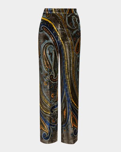 Etro Paisley Velvet Straight-Leg Pants