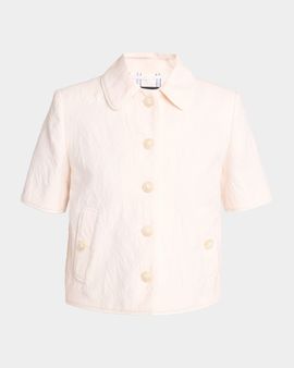 Etro Palm Jacquard Short-Sleeve Single-Breasted Jacket