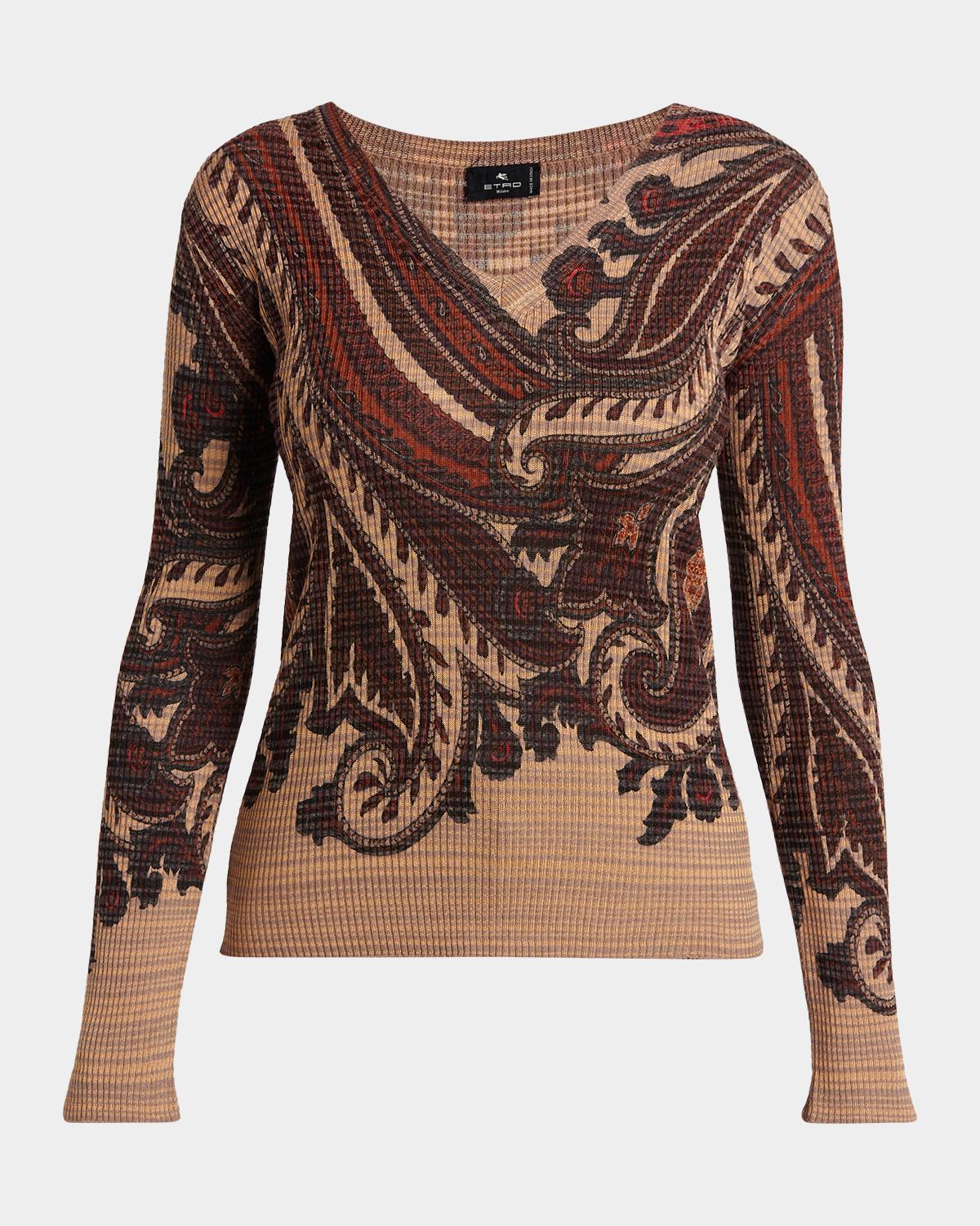 Etro Ribbed Paisley Long-Sleeve Top