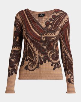 Etro Ribbed Paisley Long-Sleeve Top