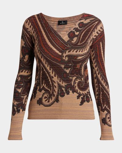 Etro Ribbed Paisley Long-Sleeve Top