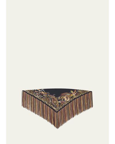 Etro Silk Foulard Scarf with Fringe