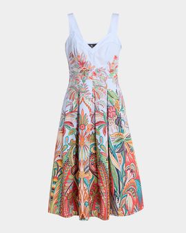 Etro Sleeveless Paisley-Print Pleated Cotton Midi Dress