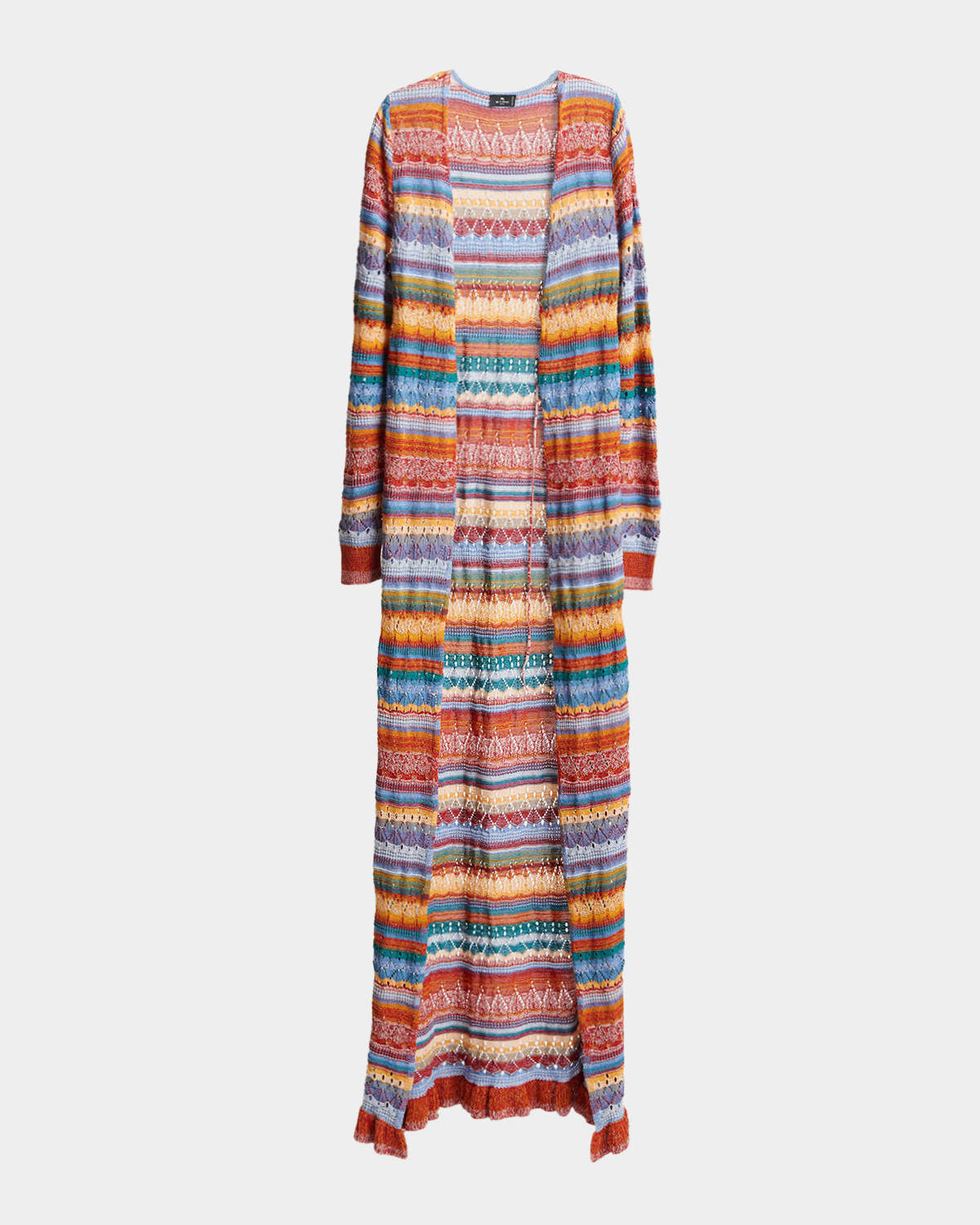 Etro Striped Open-Knit Long Cardigan