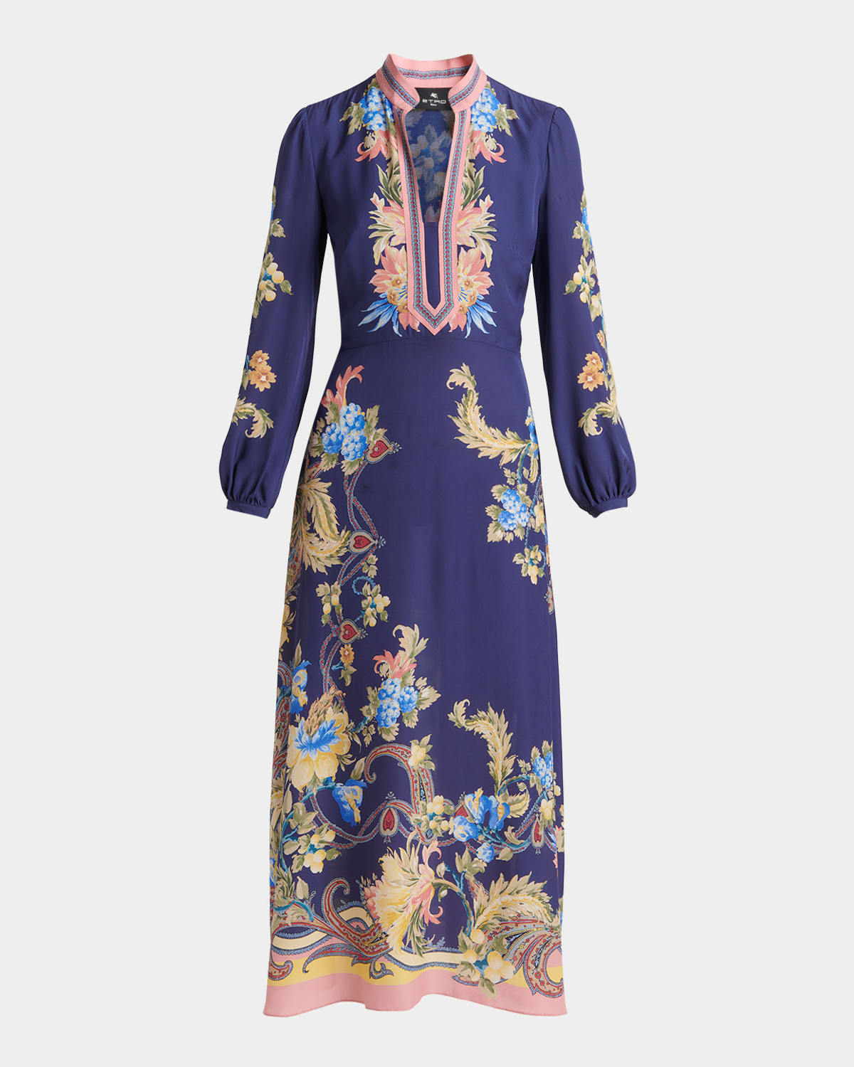 Etro V-Neck Floral-Print Long-Sleeve Midi Dress