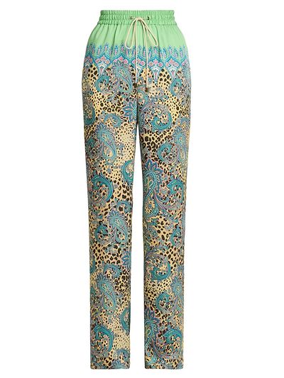 Etro Women's Animal Paisley Silk-Cashmere Drawstring Pants