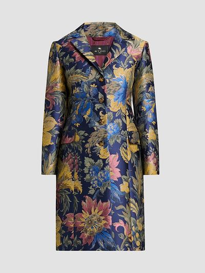Etro Women's Floral Cotton-Blend Jacquard Notch Lapel Coat