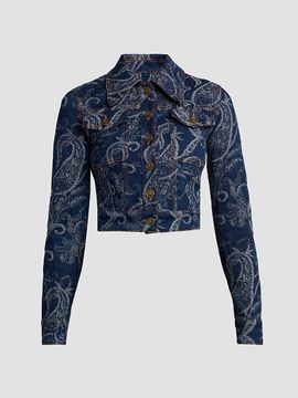 Etro Women's Paisley Cotton-Blend Crop Denim Jacket
