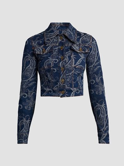 Etro Women's Paisley Cotton-Blend Crop Denim Jacket