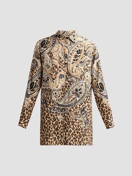 Etro Women's Paisley Leopard Print Silk Shirt