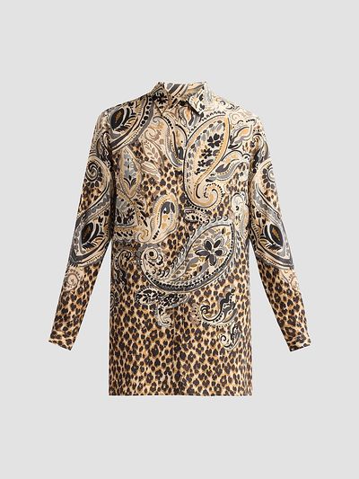 Etro Women's Paisley Leopard Print Silk Shirt