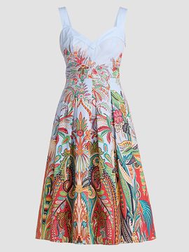 Etro Women's Paisley Pleated Cotton Midi Dress
