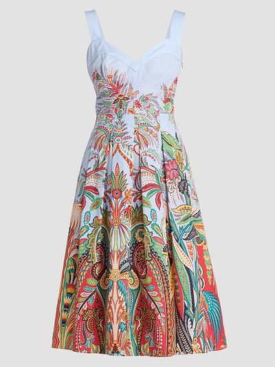 Etro Women's Paisley Pleated Cotton Midi Dress