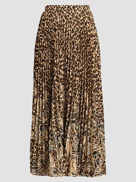 Etro Women's Pleated Leopard-Printed A-Line Midi Skirt