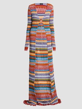 Etro Women's Striped Open-Knit Cotton Long Cardigan