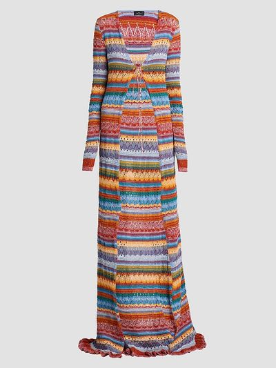 Etro Women's Striped Open-Knit Cotton Long Cardigan