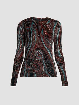 Etro Women's Velvet Paisley Sheer Top