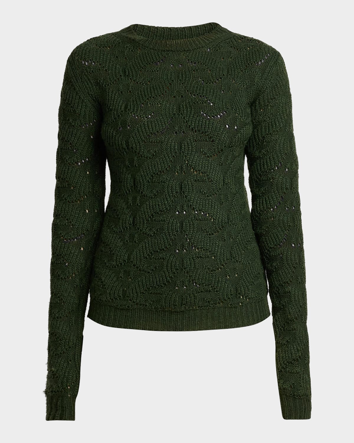 Etro Wool-Blend Pointelle Cable Knit Crewneck Sweater
