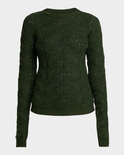 Etro Wool-Blend Pointelle Cable Knit Crewneck Sweater