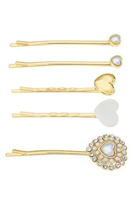 Ettika Ettika Assorted 5-Pack Crystal & Imitation Pearl Heart Hair Pins