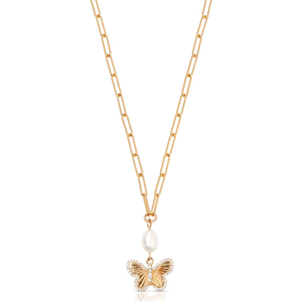 Ettika Ettika Butterlfy & Freshwater Pearl Pendant Necklace