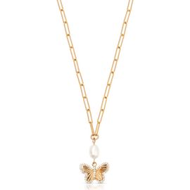 Ettika Ettika Butterlfy & Freshwater Pearl Pendant Necklace