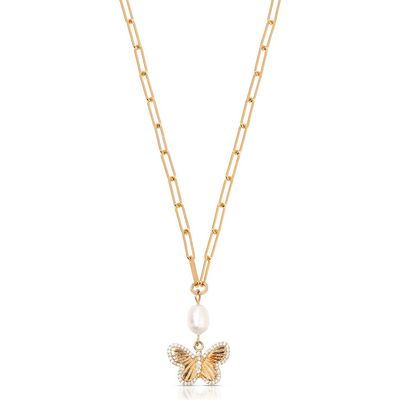 Ettika Ettika Butterlfy & Freshwater Pearl Pendant Necklace