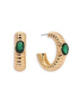 Ettika Ettika Crystal Ribbed Large Hoop Earrings