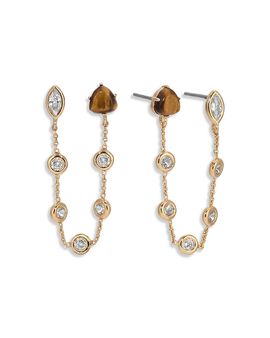 Ettika Ettika Double Piercing Cubic Zirconia & Tiger's Eye Chain Earrings