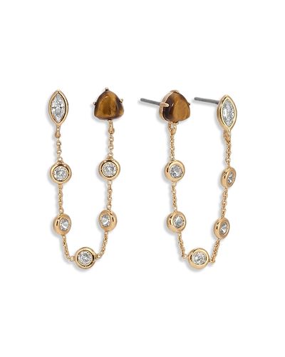 Ettika Ettika Double Piercing Cubic Zirconia & Tiger's Eye Chain Earrings