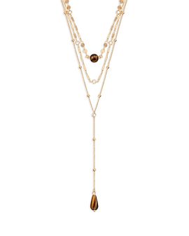Ettika Ettika Forever Falling Cubic Zirconia & Tiger's Eye Layered Lariat Necklace, 11-14