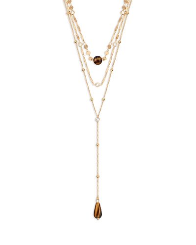 Ettika Ettika Forever Falling Cubic Zirconia & Tiger's Eye Layered Lariat Necklace, 11-14