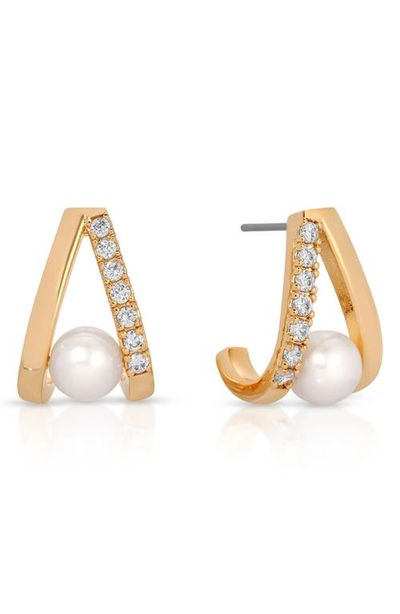 Ettika Ettika Freshwater Pearl V Drop Earrings