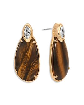 Ettika Ettika Majestic Stone Cubic Zirconia & Tiger's Eye Drop Earrings